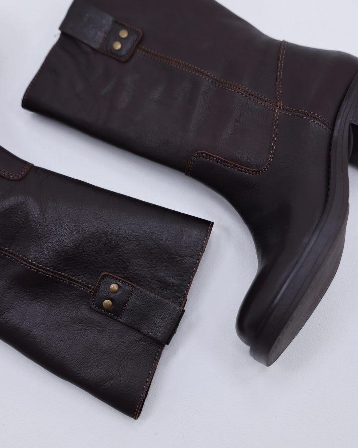 BIAMARY MID PULL ON BOOT PULL UP LEATHER | Brown