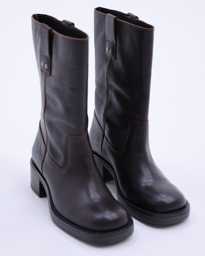 BIAMARY MID PULL ON BOOT PULL UP LEATHER | Brown