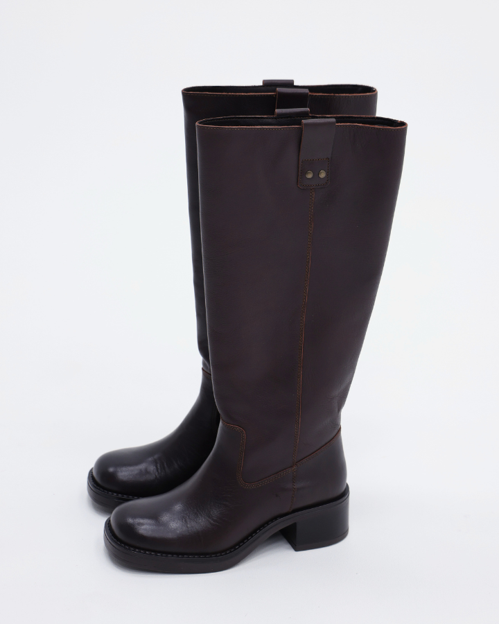 BIAMARY KNEE HIGH PULL ON BOOT PULL UP LEATHER | Brown