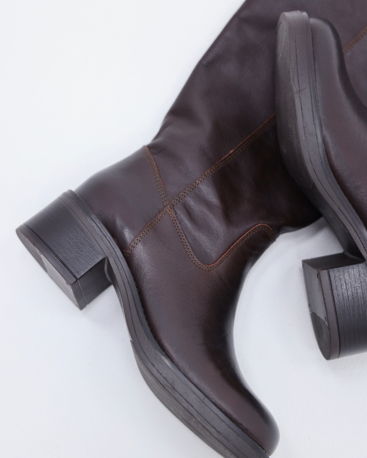 BIAMARY KNEE HIGH PULL ON BOOT PULL UP LEATHER | Brown