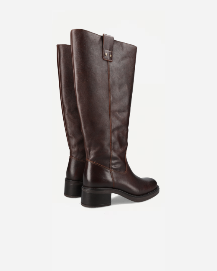 BIAMARY KNEE HIGH PULL ON BOOT PULL UP LEATHER | Brown