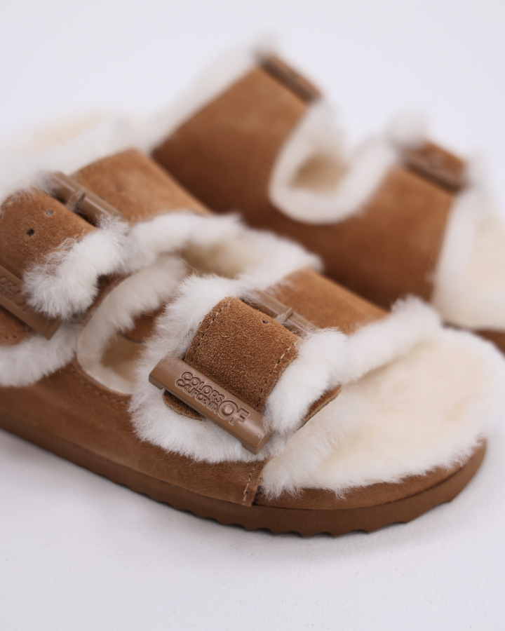 FURRY SANDAL REAL SHEEPSKIN | Tan