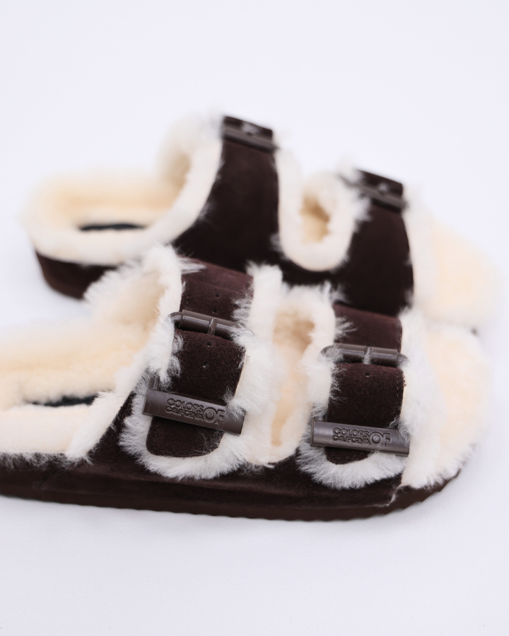 FURRY SANDAL REAL SHEEPSKIN | Chocolate