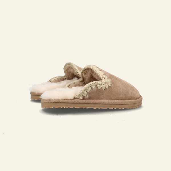 SUEDE SLIPPER FULL ESKIMO STITCH | Camel