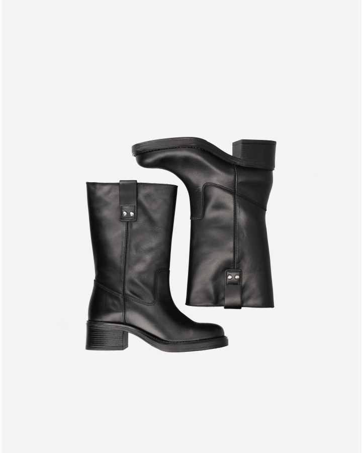 BIAMARY MID PULL ON BOOT SMOOTH LEATHER | Black