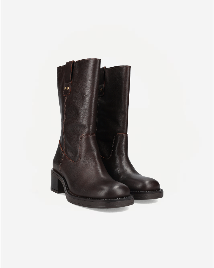 BIAMARY MID PULL ON BOOT PULL UP LEATHER | Brown