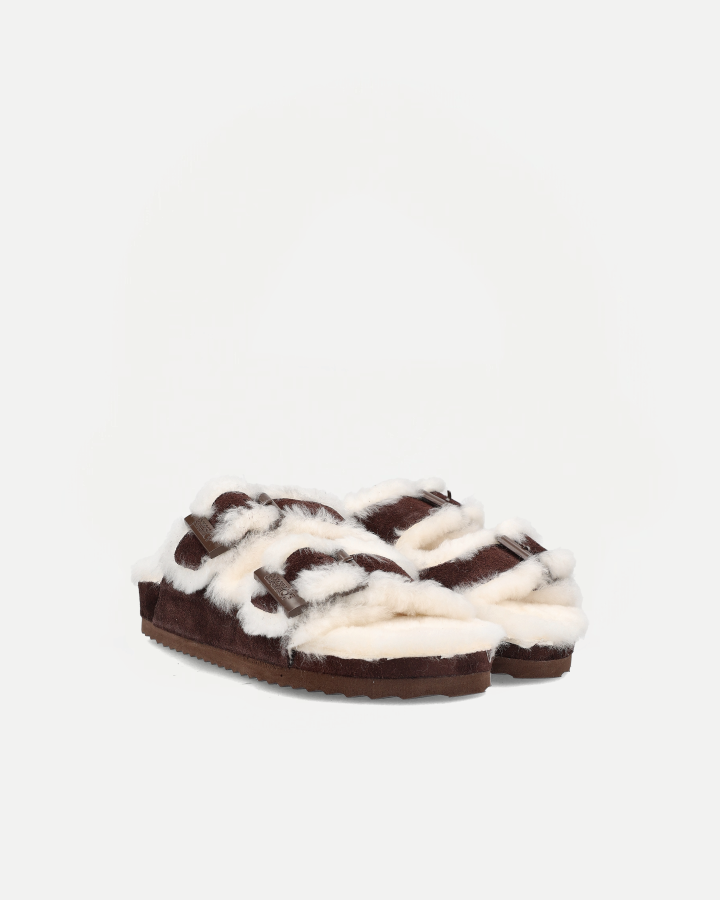 FURRY SANDAL REAL SHEEPSKIN | Chocolate