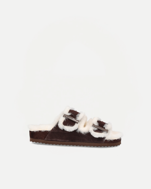 FURRY SANDAL REAL SHEEPSKIN | Chocolate