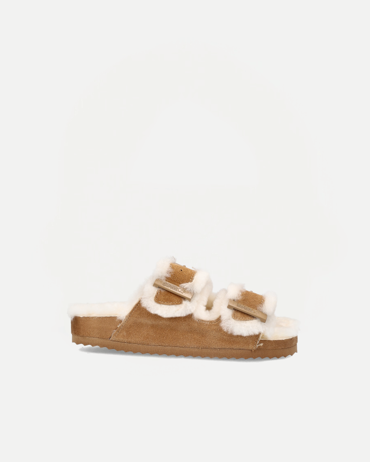 FURRY SANDAL REAL SHEEPSKIN | Tan