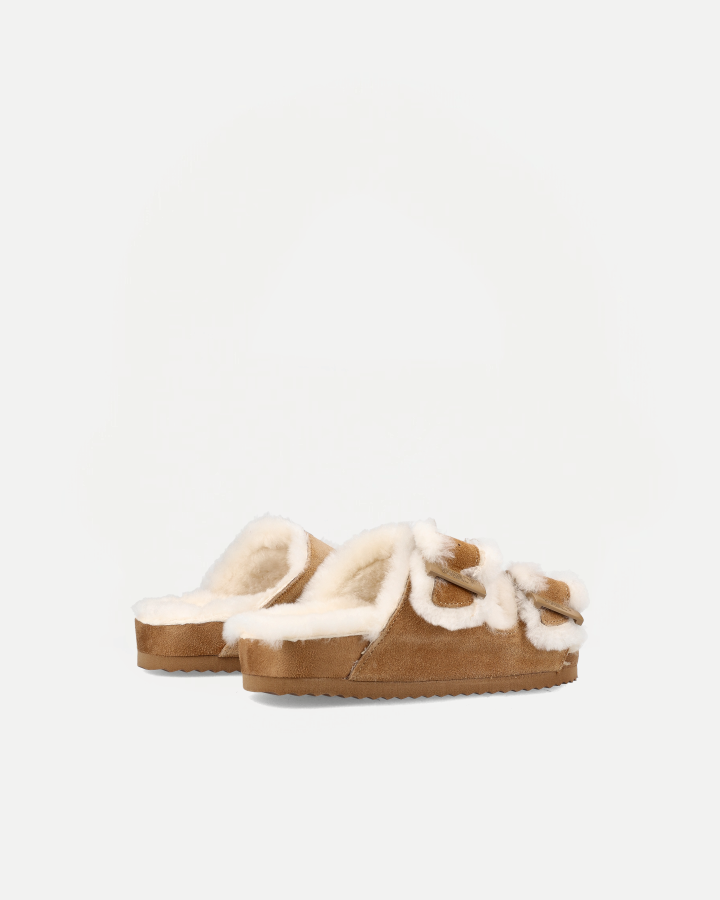 FURRY SANDAL REAL SHEEPSKIN | Tan