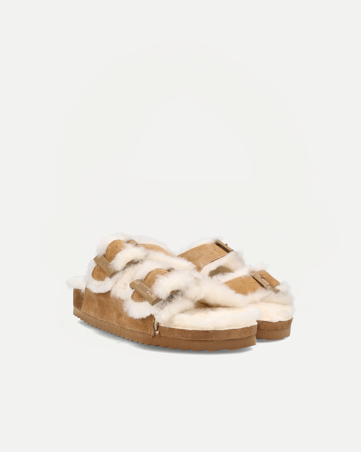 FURRY SANDAL REAL SHEEPSKIN | Tan