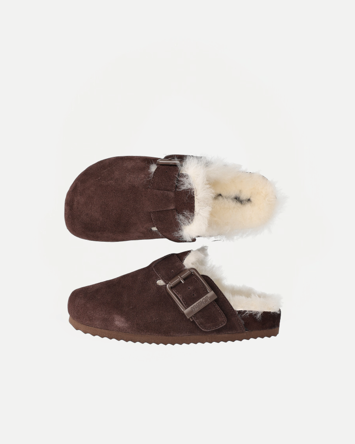 FURRY SABOT REAL SHEEPSKIN | Chocolate