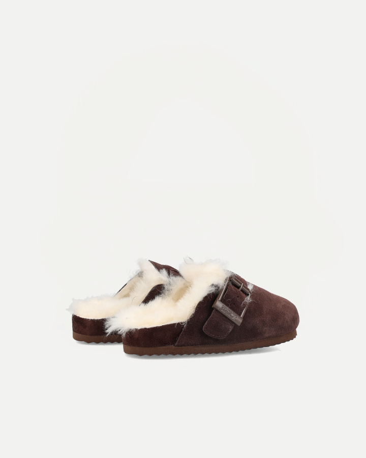 FURRY SABOT REAL SHEEPSKIN | Chocolate