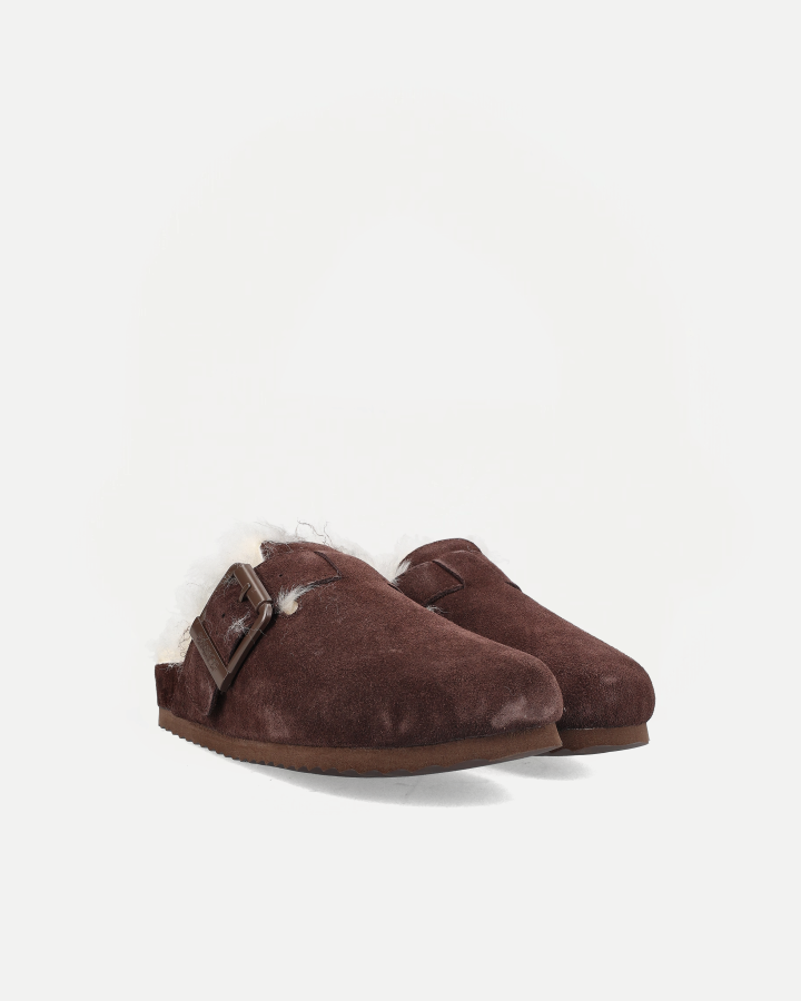 FURRY SABOT REAL SHEEPSKIN | Chocolate