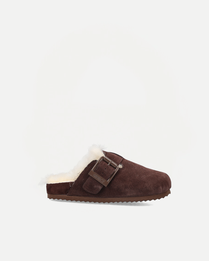 FURRY SABOT REAL SHEEPSKIN | Chocolate