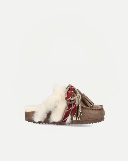 LACED UP SABOT SHEEPSKIN | Taupe