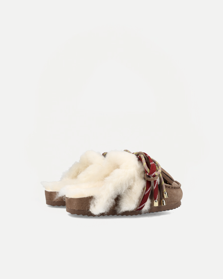 LACED UP SABOT SHEEPSKIN | Taupe