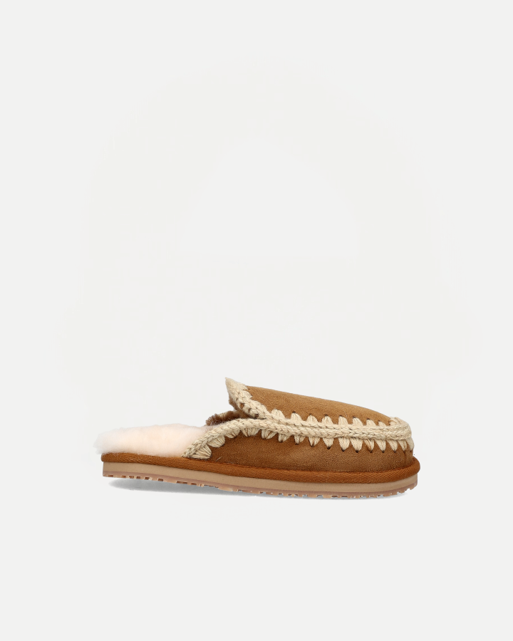 SUEDE SLIPPER FULL ESKIMO STITCH | Cognac