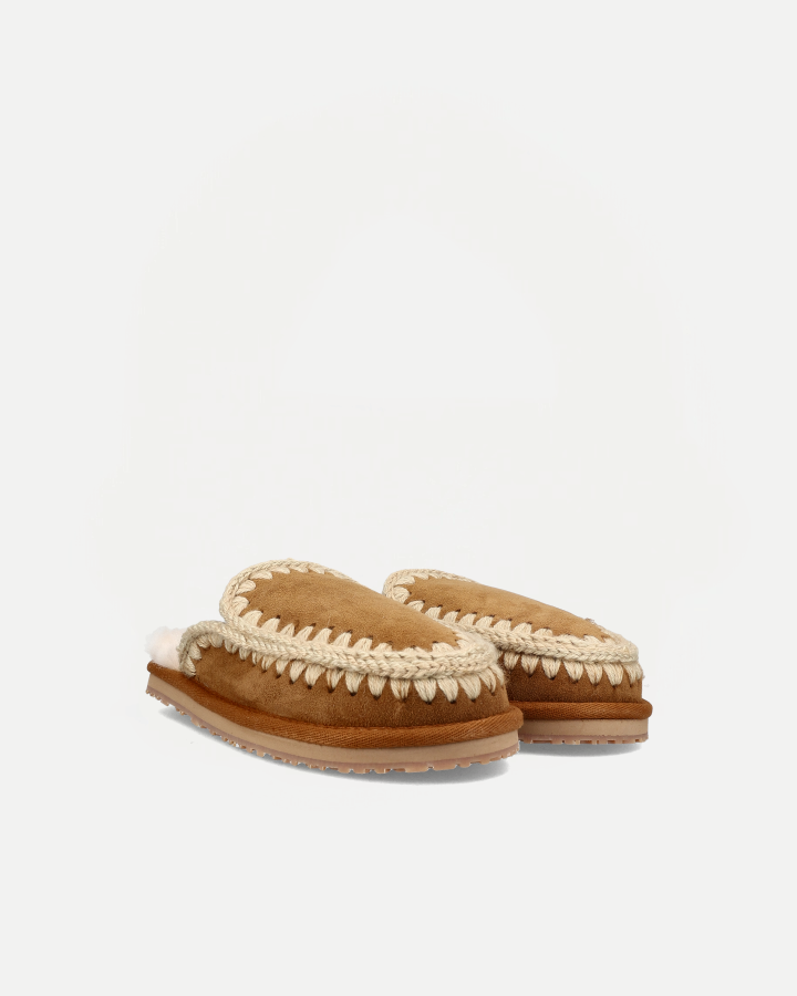 SUEDE SLIPPER FULL ESKIMO STITCH | Cognac